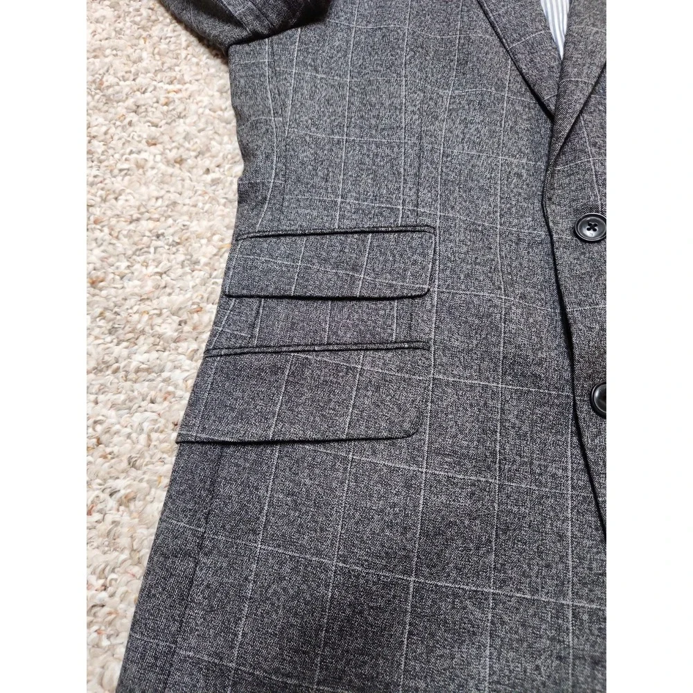 Banana Republic Standard Fit Marzotto Italian Wool Gray Windowpane Blazer 38R